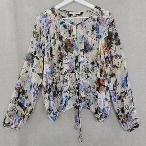 Elizabeth and James silk floral blouse Ivory white sz small